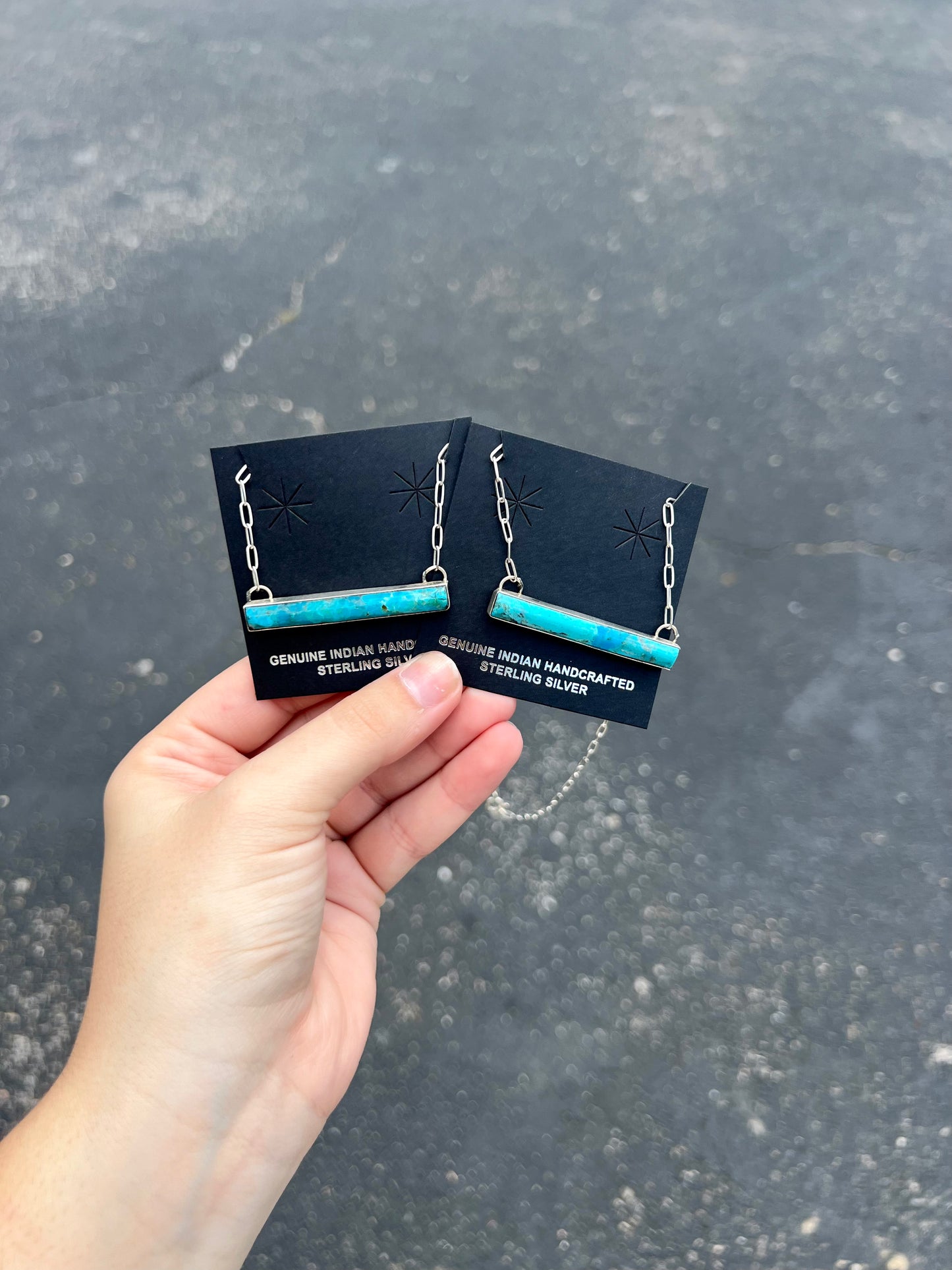 Genuine Turquoise Sterling Silver Bar Necklace