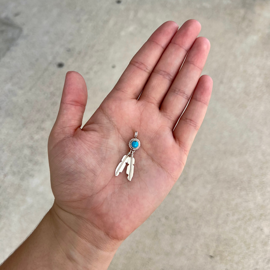 Turquoise Sterling Silver Two Feather Pendant