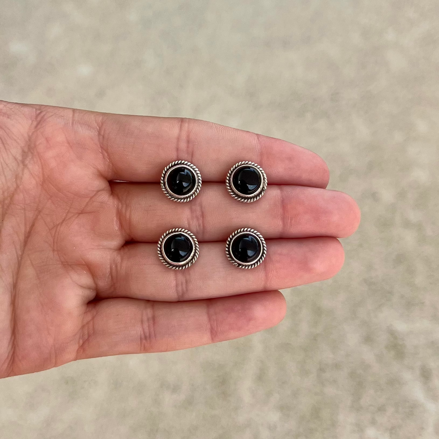 Genuine Black Onyx Sterling Silver Round Earrings