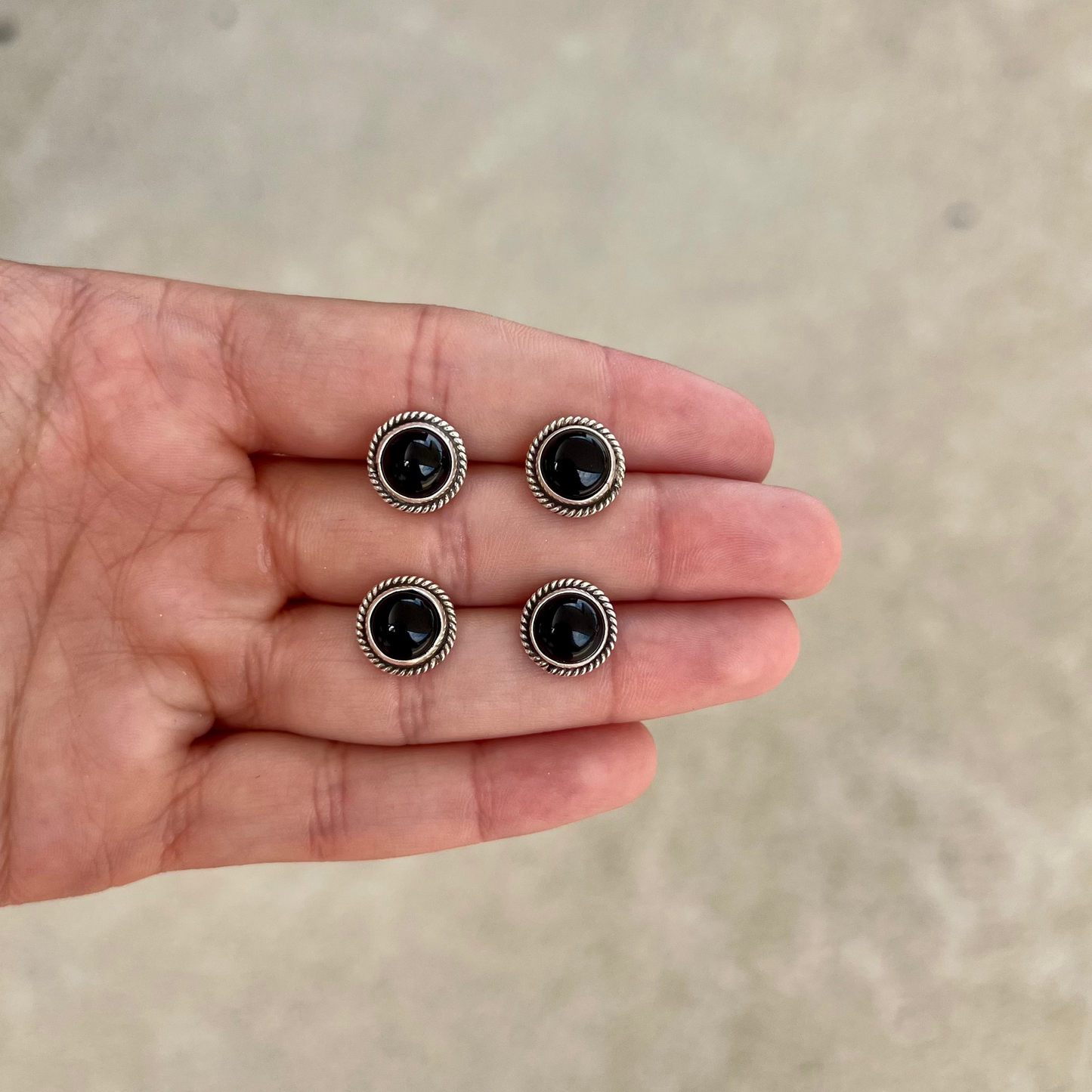Genuine Black Onyx Sterling Silver Round Earrings