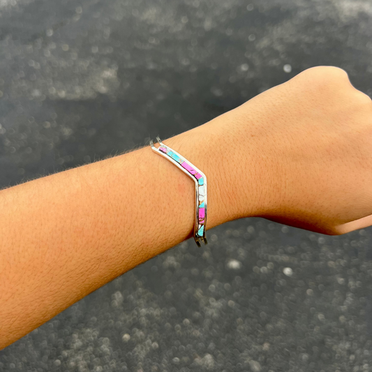 Cotton Candy Inlay Sterling Silver Sweater Cuff Bracelet