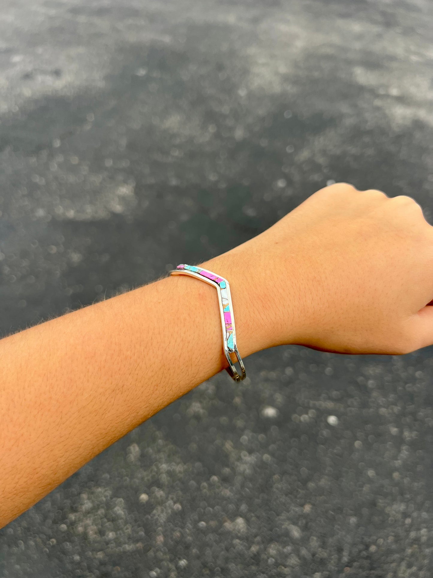 Cotton Candy Inlay Sterling Silver Sweater Cuff Bracelet