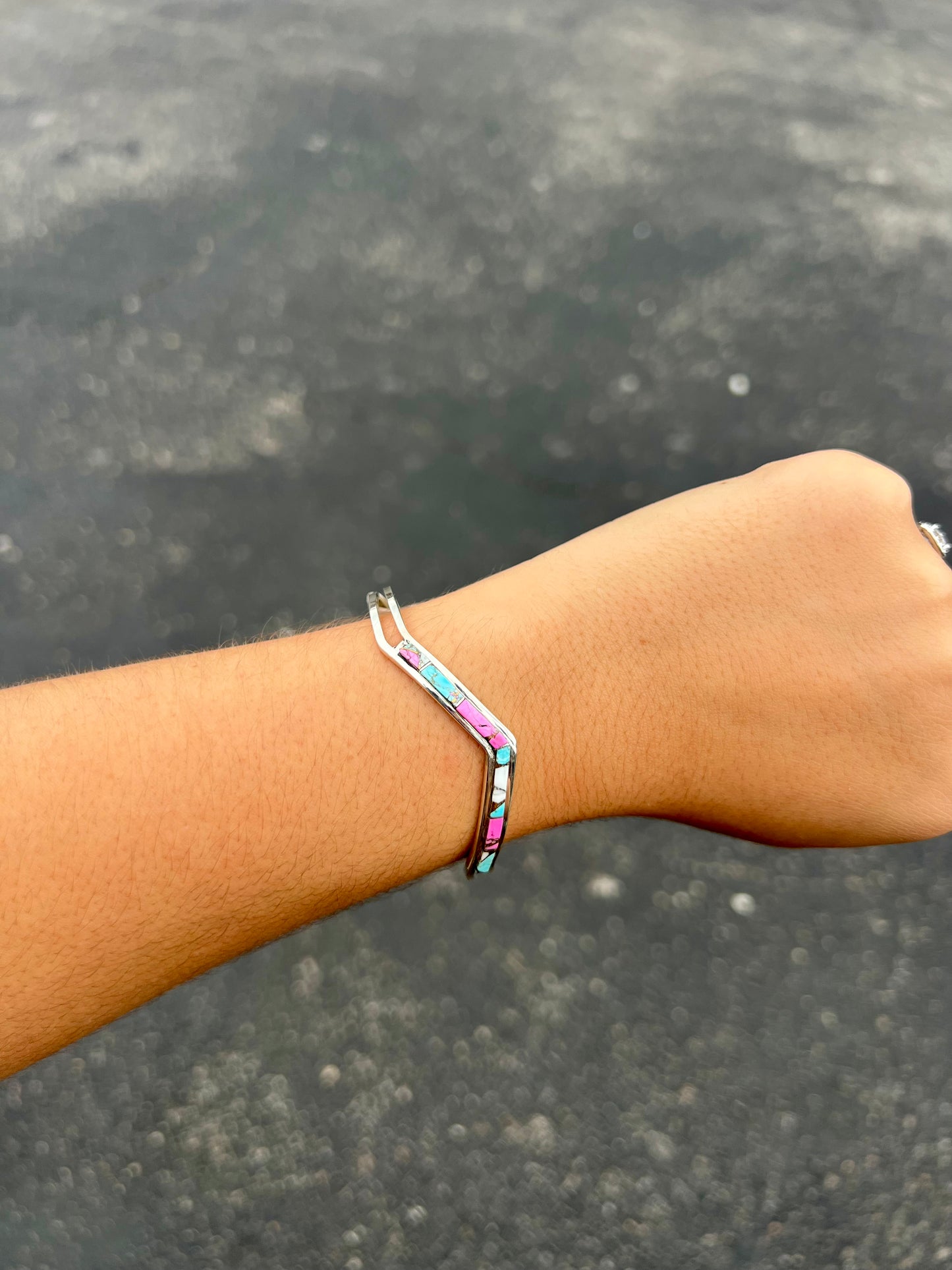 Cotton Candy Inlay Sterling Silver Sweater Cuff Bracelet