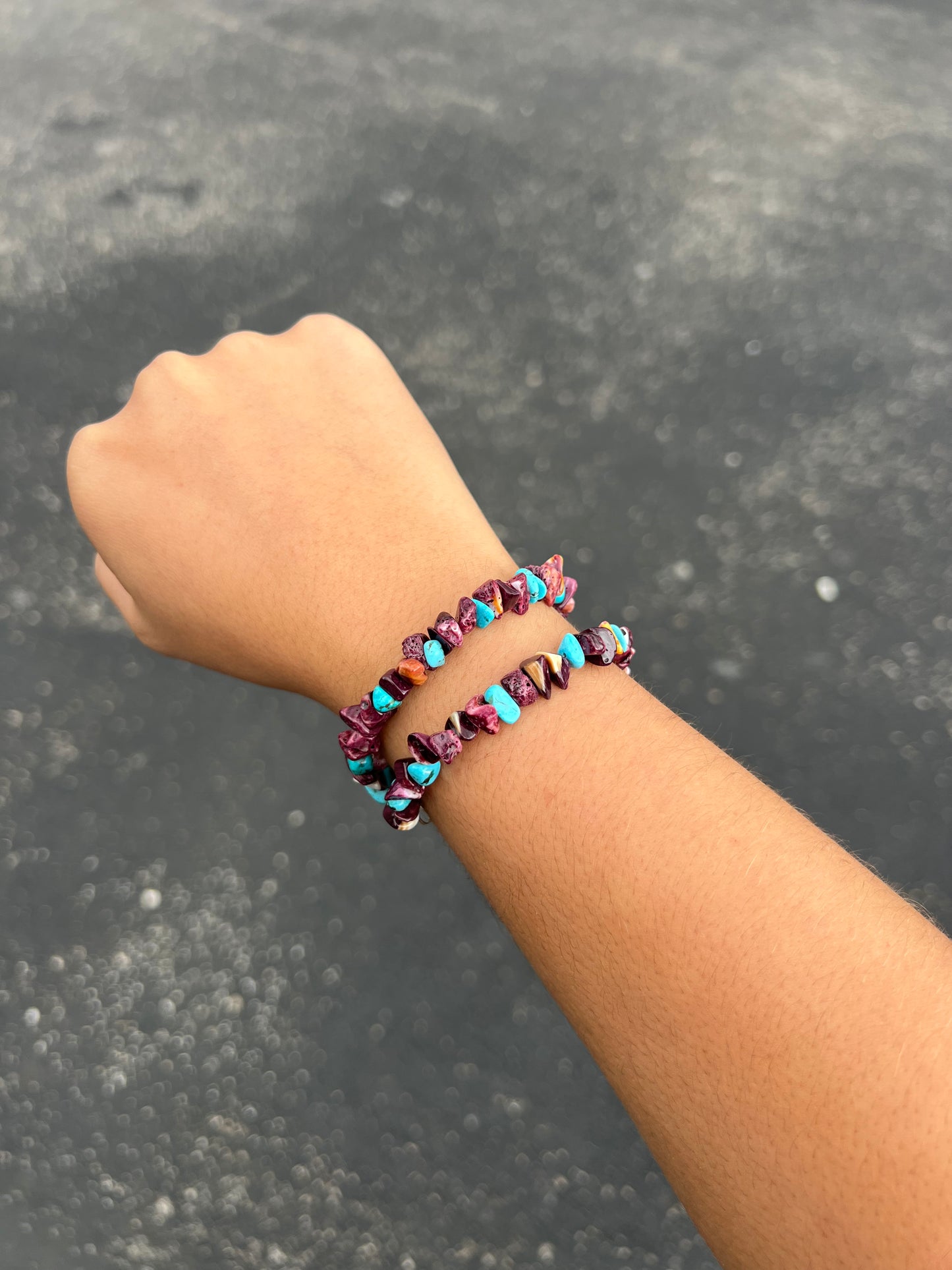 Genuine Kingman Turquoise and Purple Spiny Oyster Nugget Bracelet