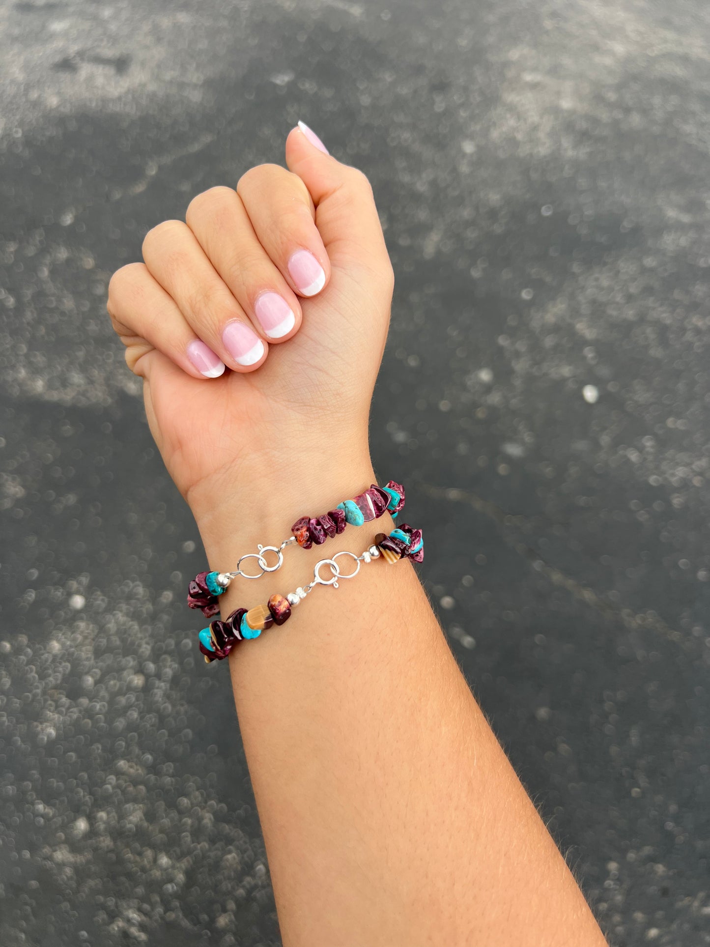 Genuine Kingman Turquoise and Purple Spiny Oyster Nugget Bracelet