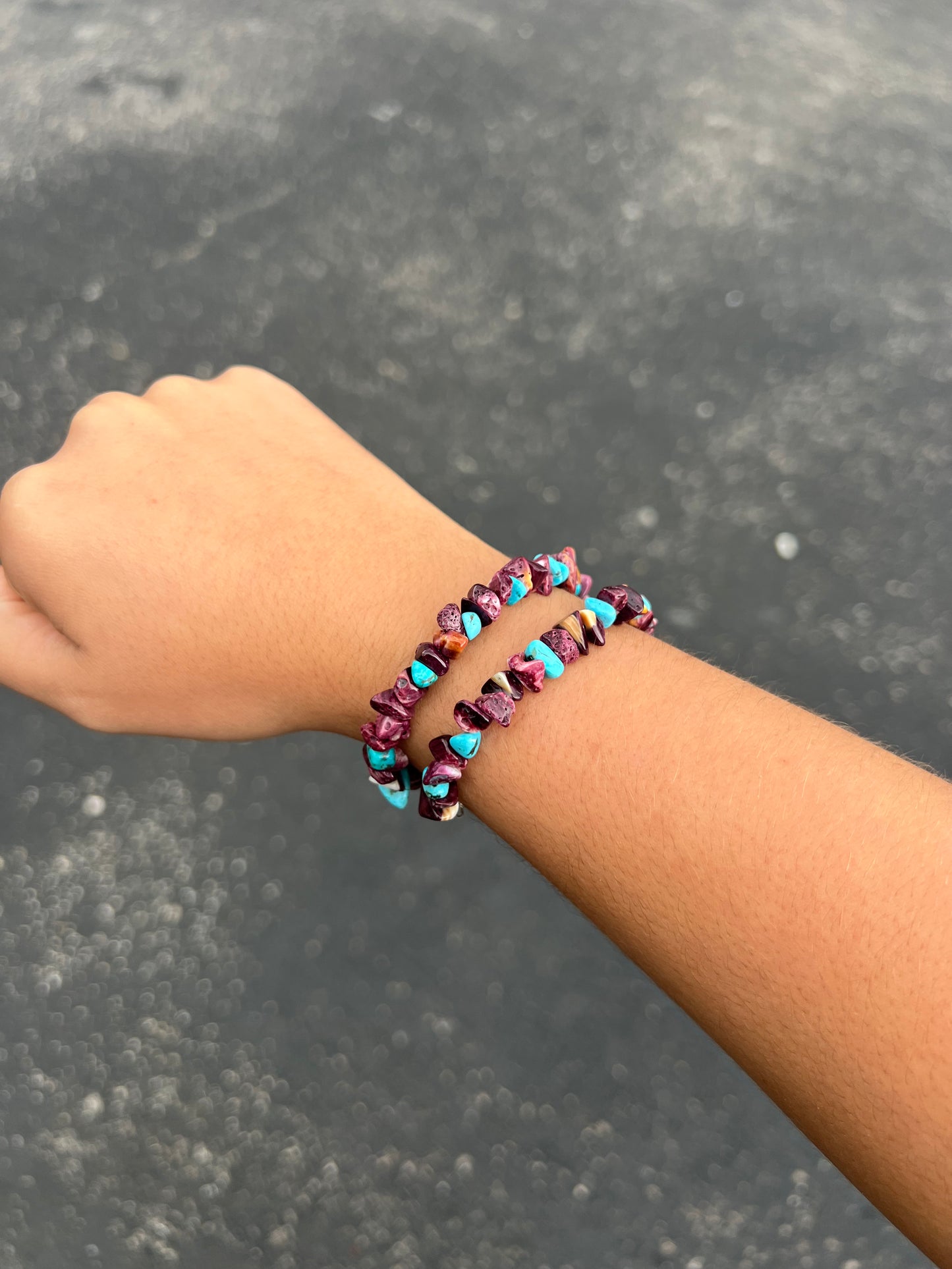 Genuine Kingman Turquoise and Purple Spiny Oyster Nugget Bracelet