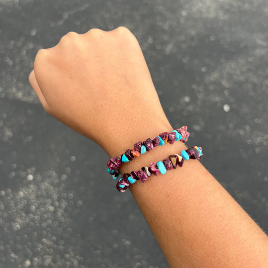 Genuine Kingman Turquoise and Purple Spiny Oyster Nugget Bracelet