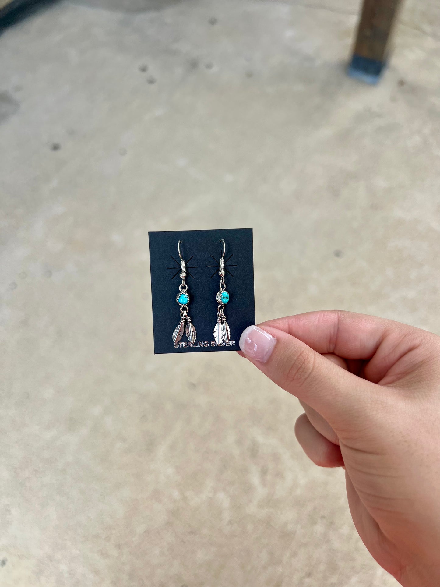 Genuine Turquoise Double Feather Dangle Earrings