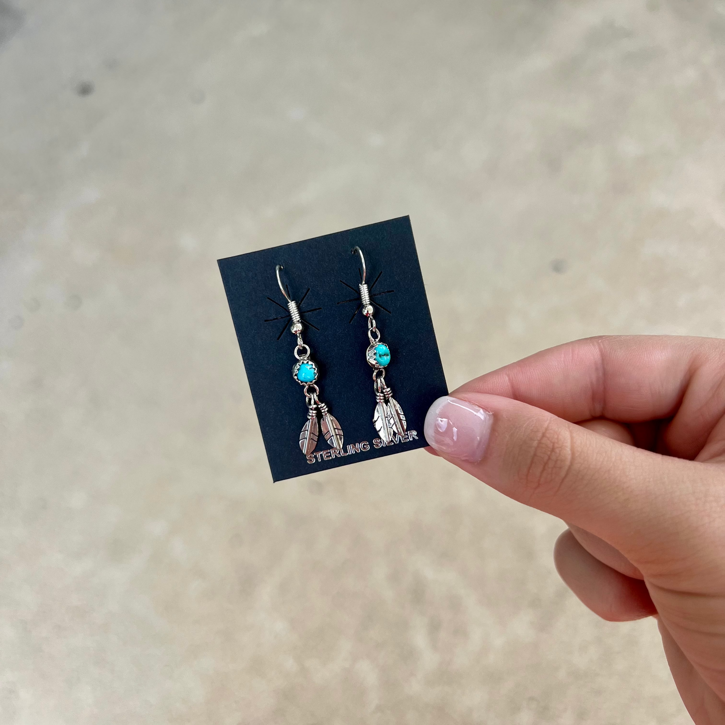 Genuine Turquoise Double Feather Dangle Earrings