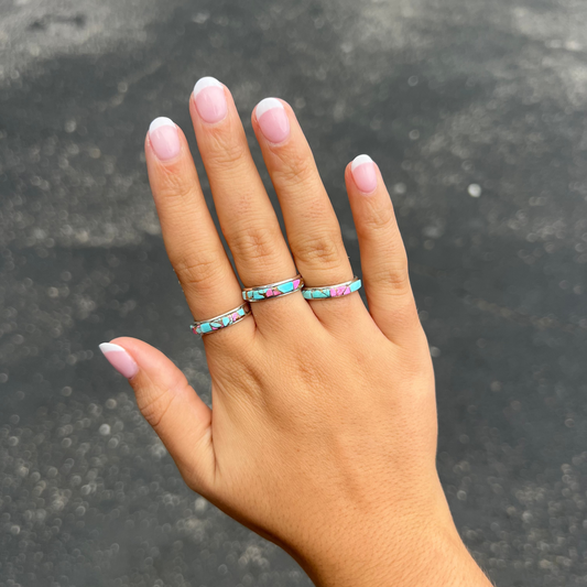 Cotton Candy Inlay Sterling Silver Stacker Ring