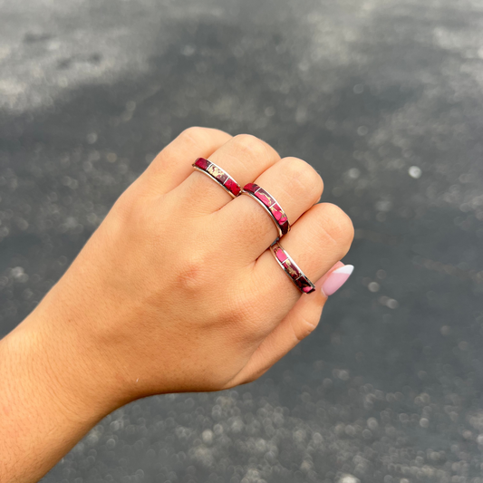 Dahlia Rose Inlay Sterling Silver Stacker Ring