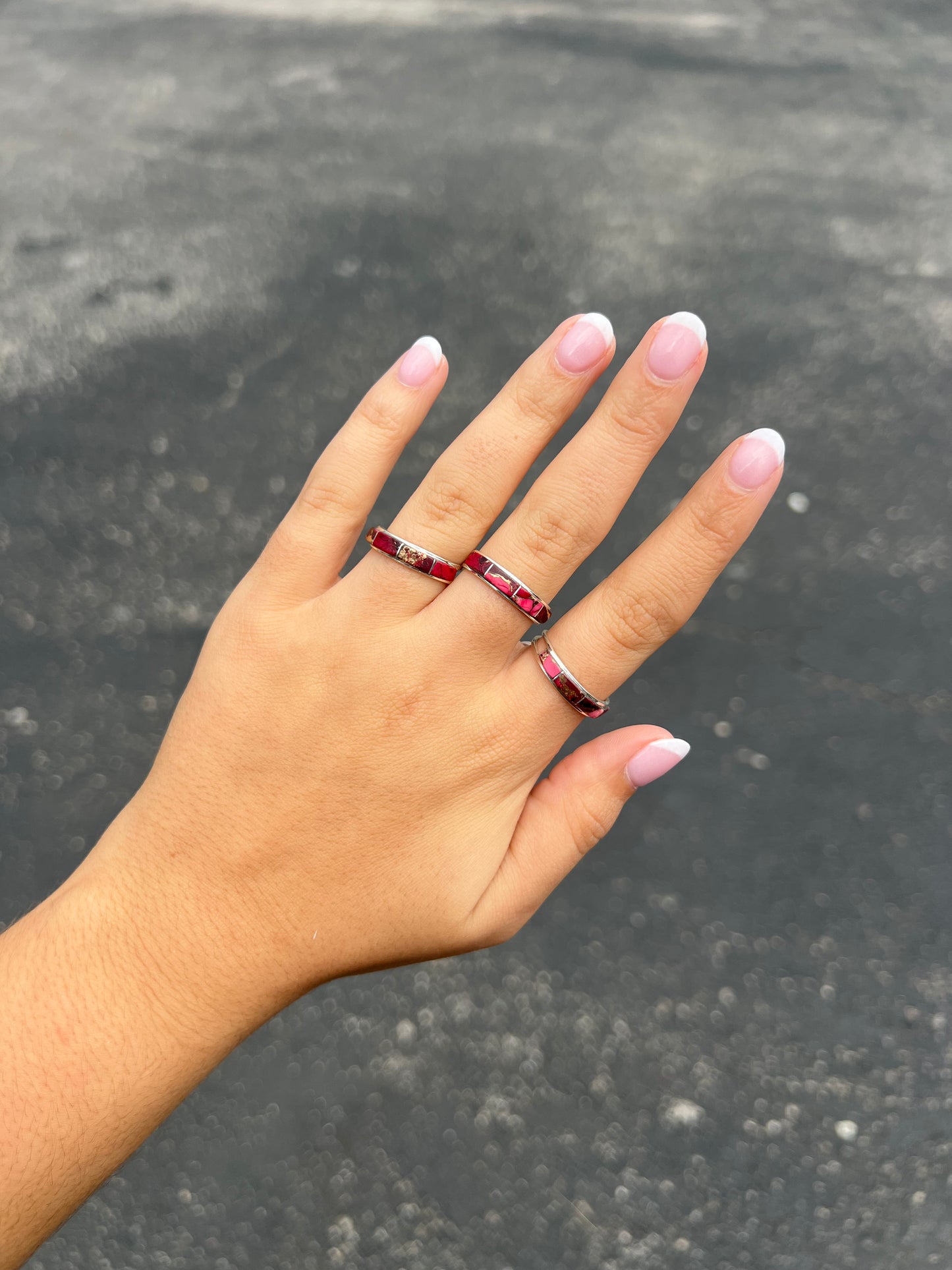 Dahlia Rose Inlay Sterling Silver Stacker Ring