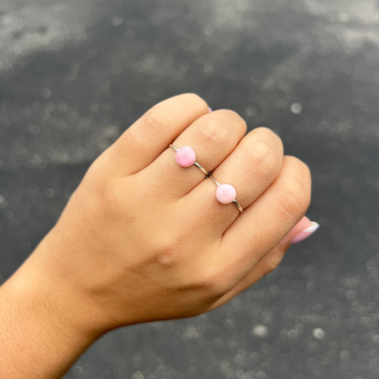 Zuni Inlaid Genuine Pink Conch Sterling Silver Round Ring