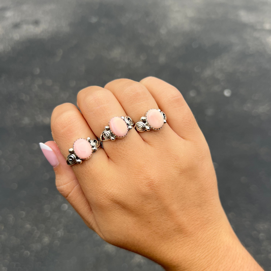Pink Conch Curly Q Sterling Silver Ring