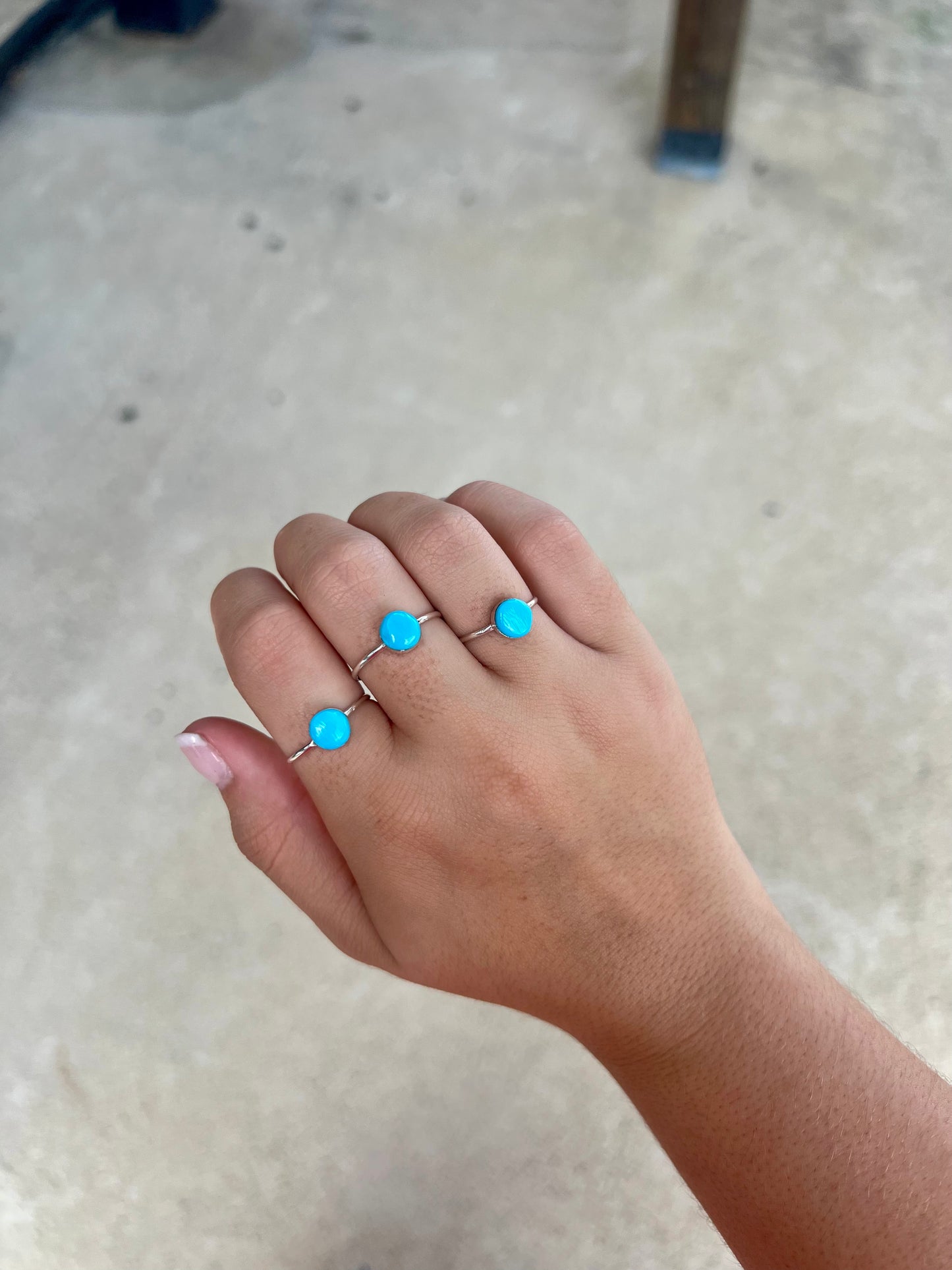 Zuni Red Skin Turquoise Inlay Sterling Silver Dot Ring