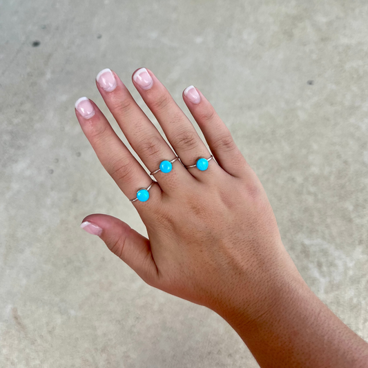 Zuni Red Skin Turquoise Inlay Sterling Silver Dot Ring