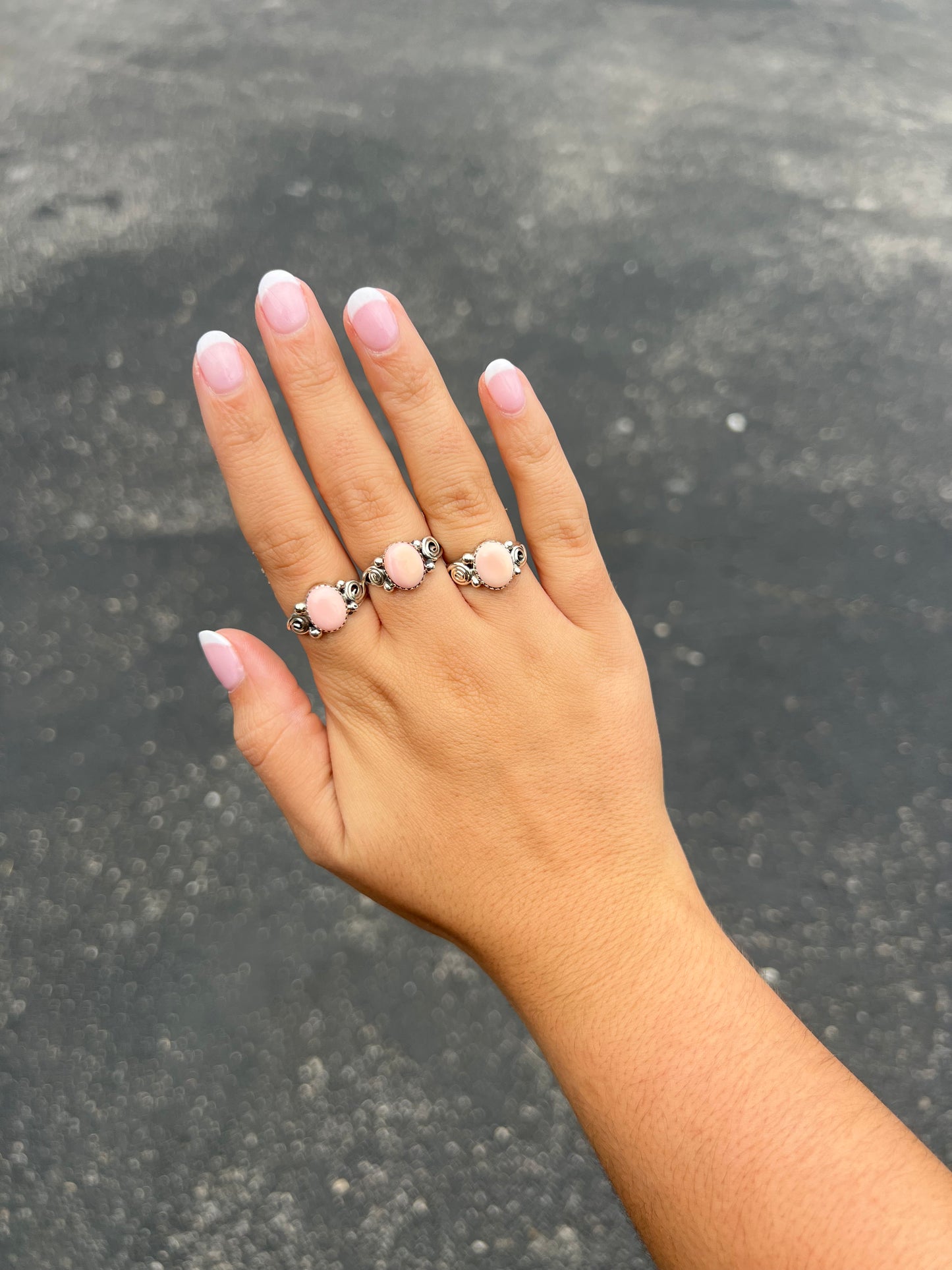 Pink Conch Curly Q Sterling Silver Ring