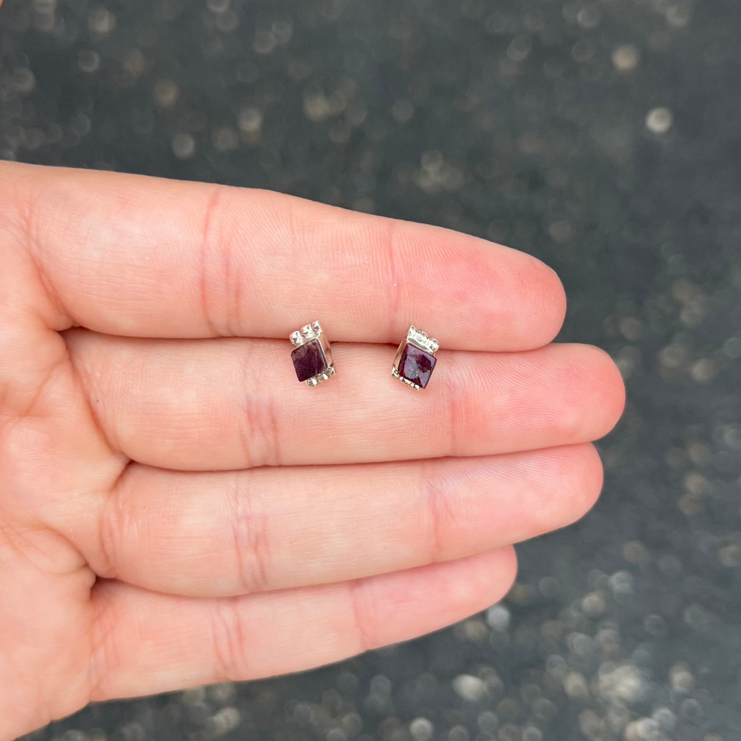 Mini Genuine Purple Spiny Oyster Diamond Beaded Sterling Silver Studs