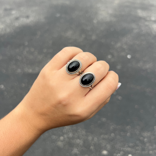 Black Onyx Oval Sterling Silver Ring