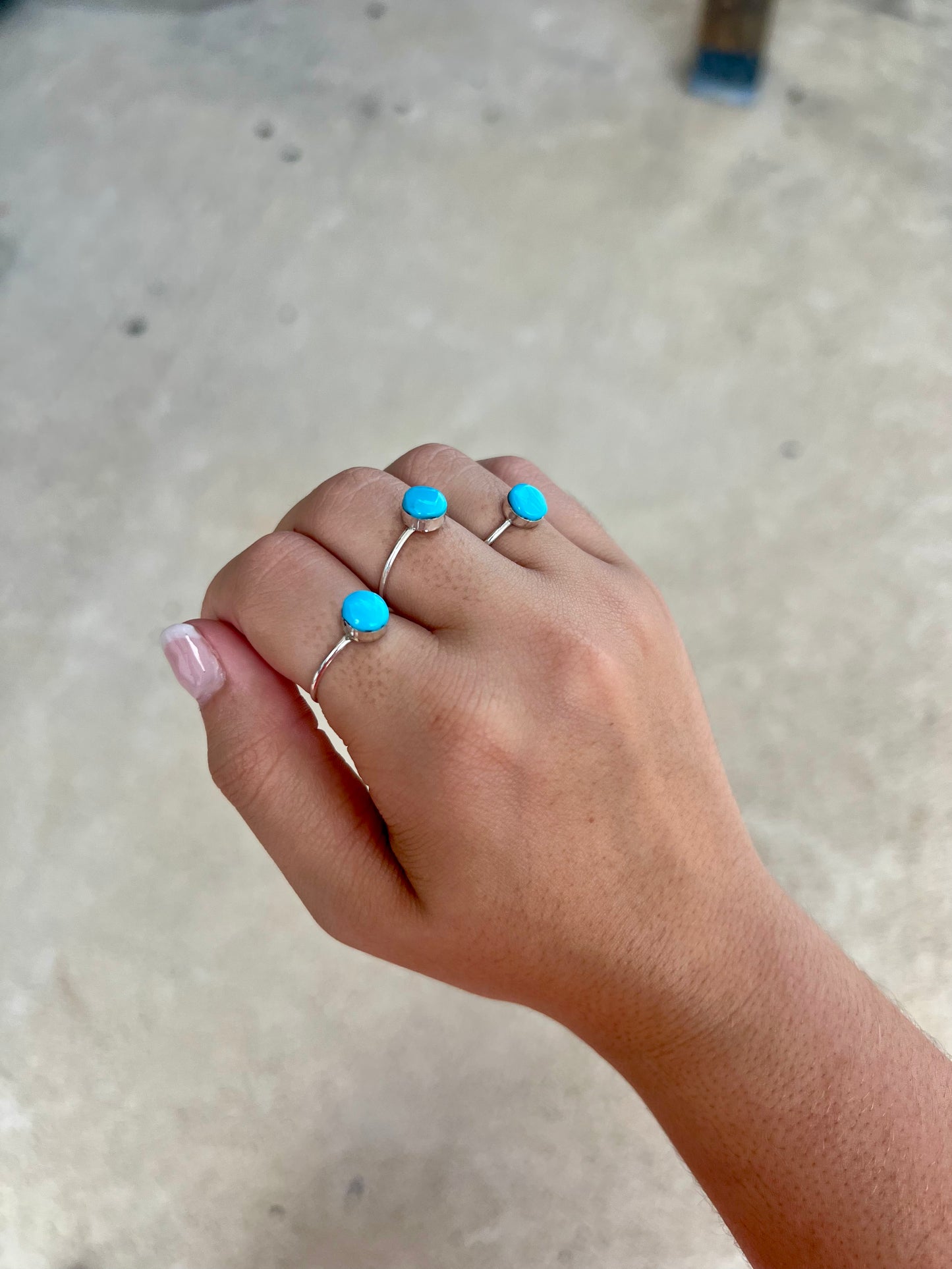 Zuni Red Skin Turquoise Inlay Sterling Silver Dot Ring