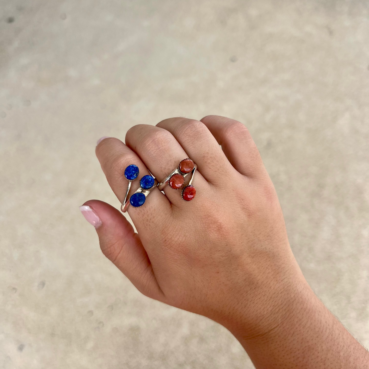 3 Stone Blue Lapis/Spiny Oyster Sterling Silver Ring