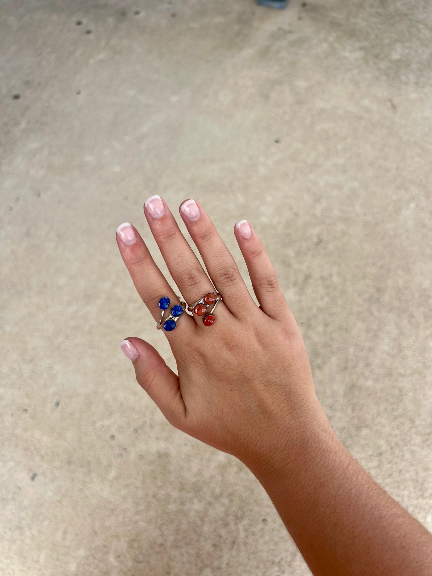 3 Stone Blue Lapis/Spiny Oyster Sterling Silver Ring