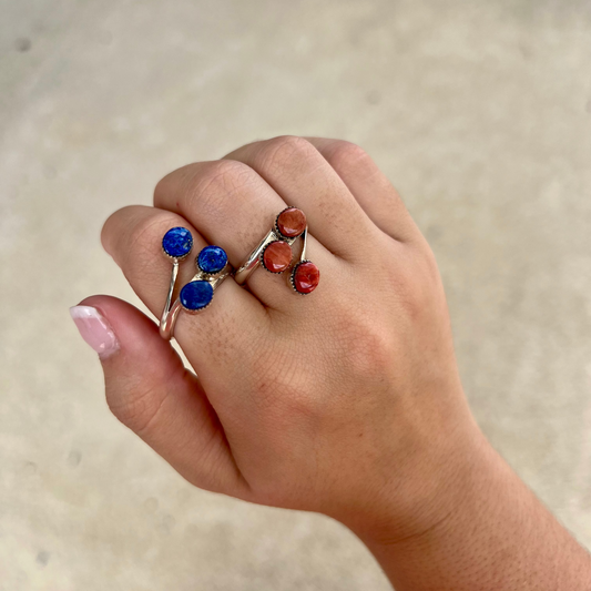 3 Stone Blue Lapis/Spiny Oyster Sterling Silver Ring