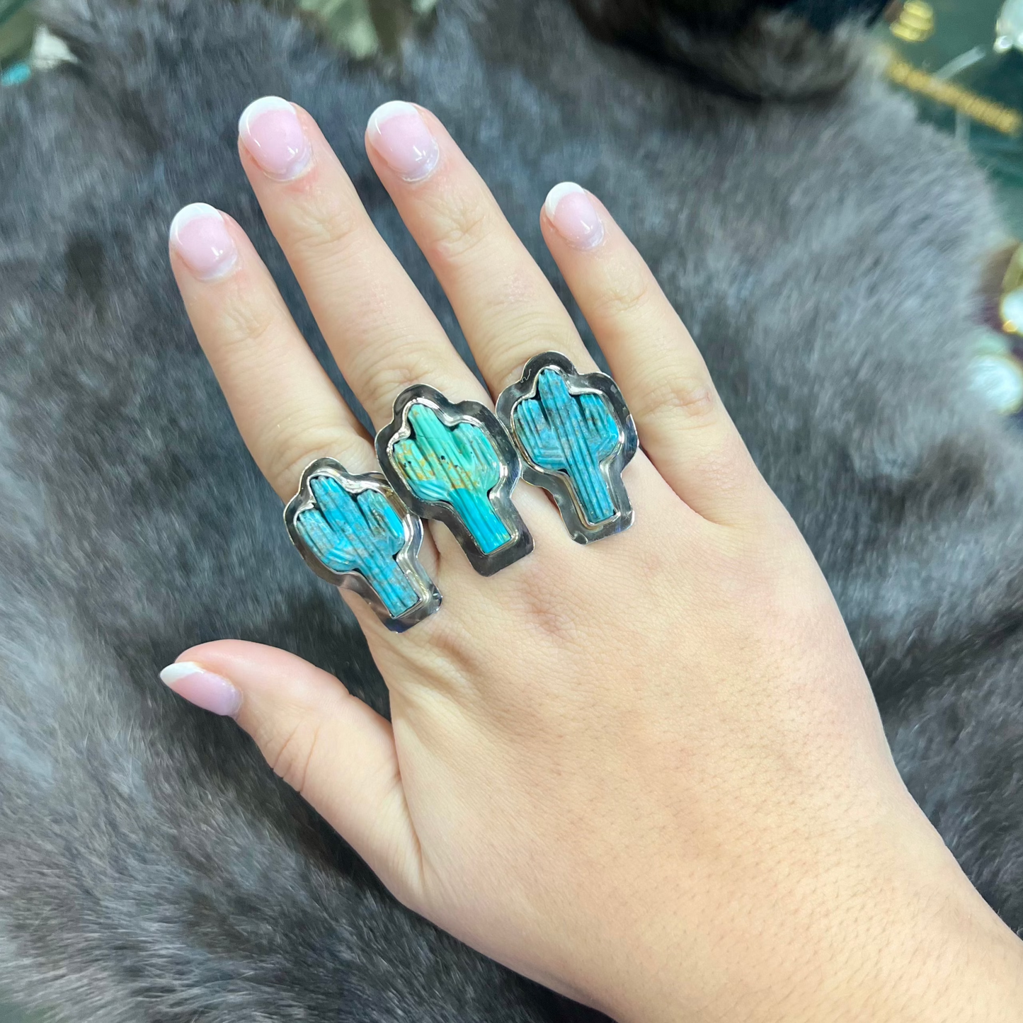 Genuine Turquoise Cactus Sterling Silver Ring