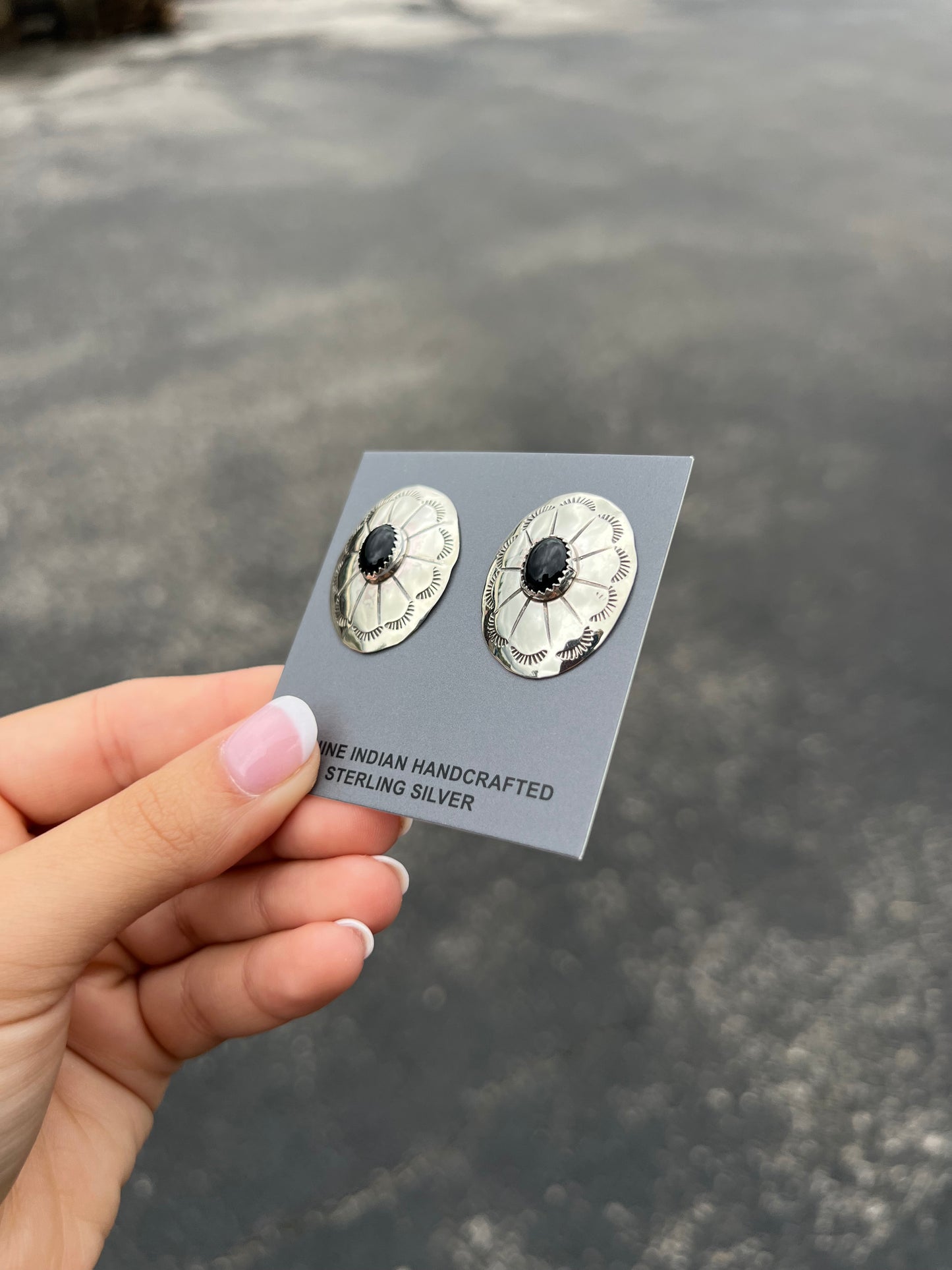 Black Onyx Sterling Silver Concho Earrings