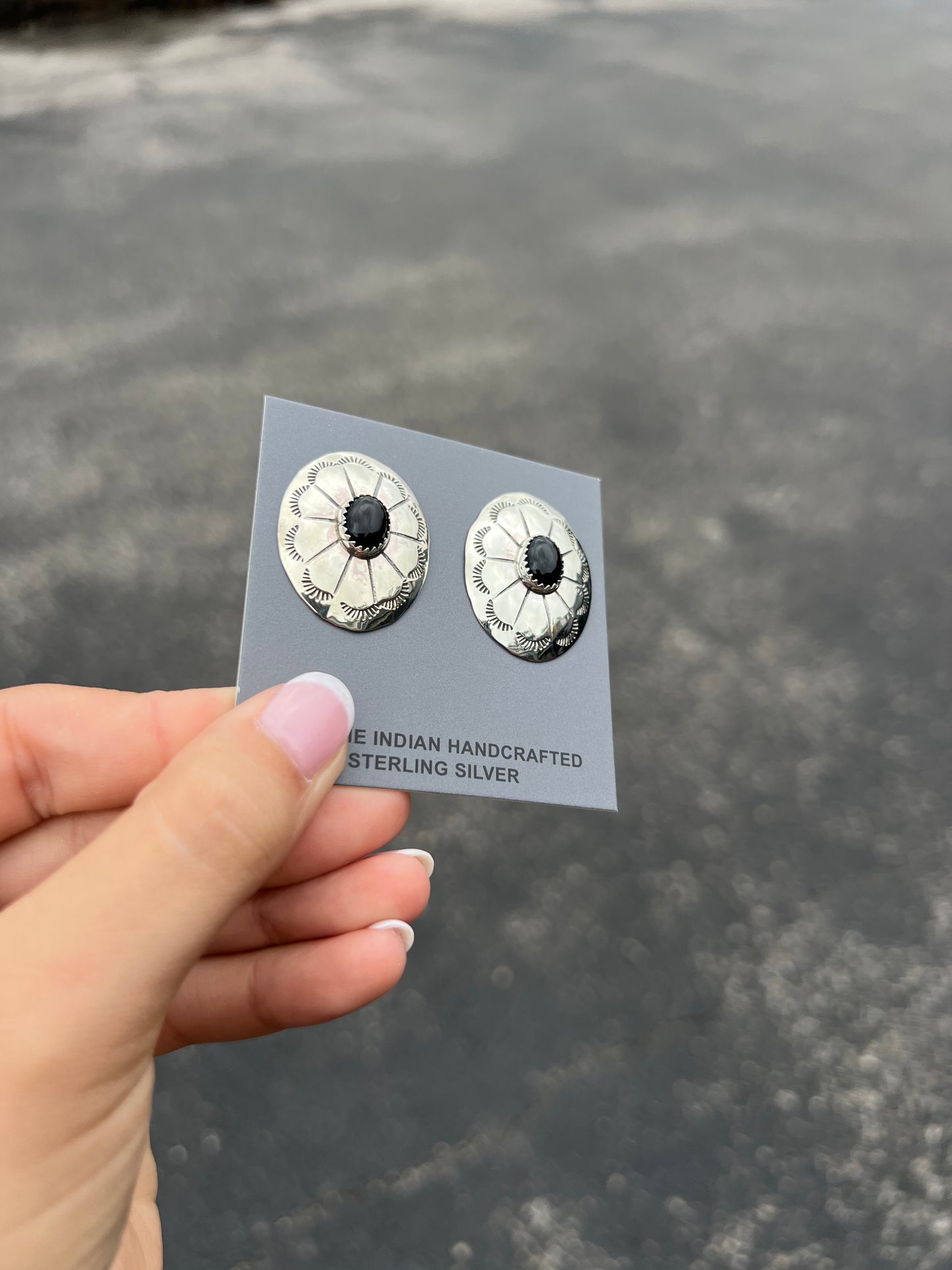Black Onyx Sterling Silver Concho Earrings