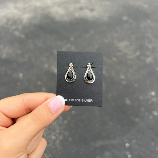 Genuine Black Onyx Sterling Silver Teardrop Studs