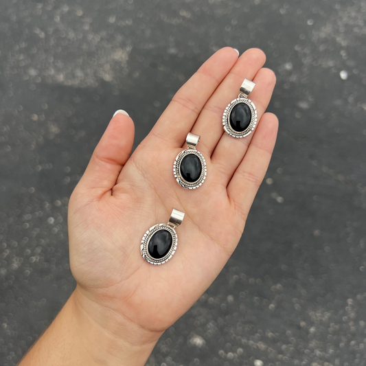 Black Onyx Oval Sterling Silver Pendant