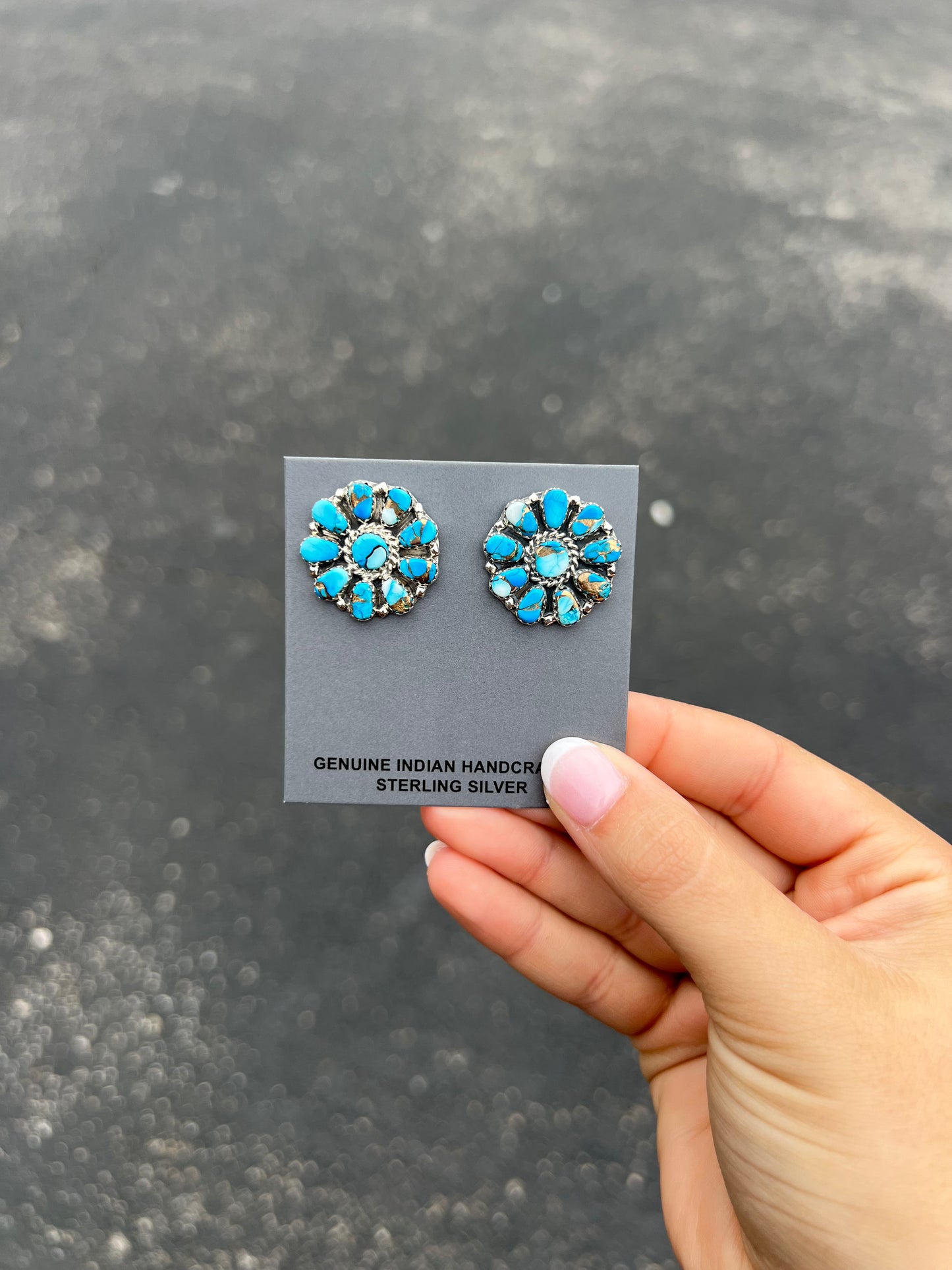 Mint Blue Turquoise Sterling Silver Cluster Earrings