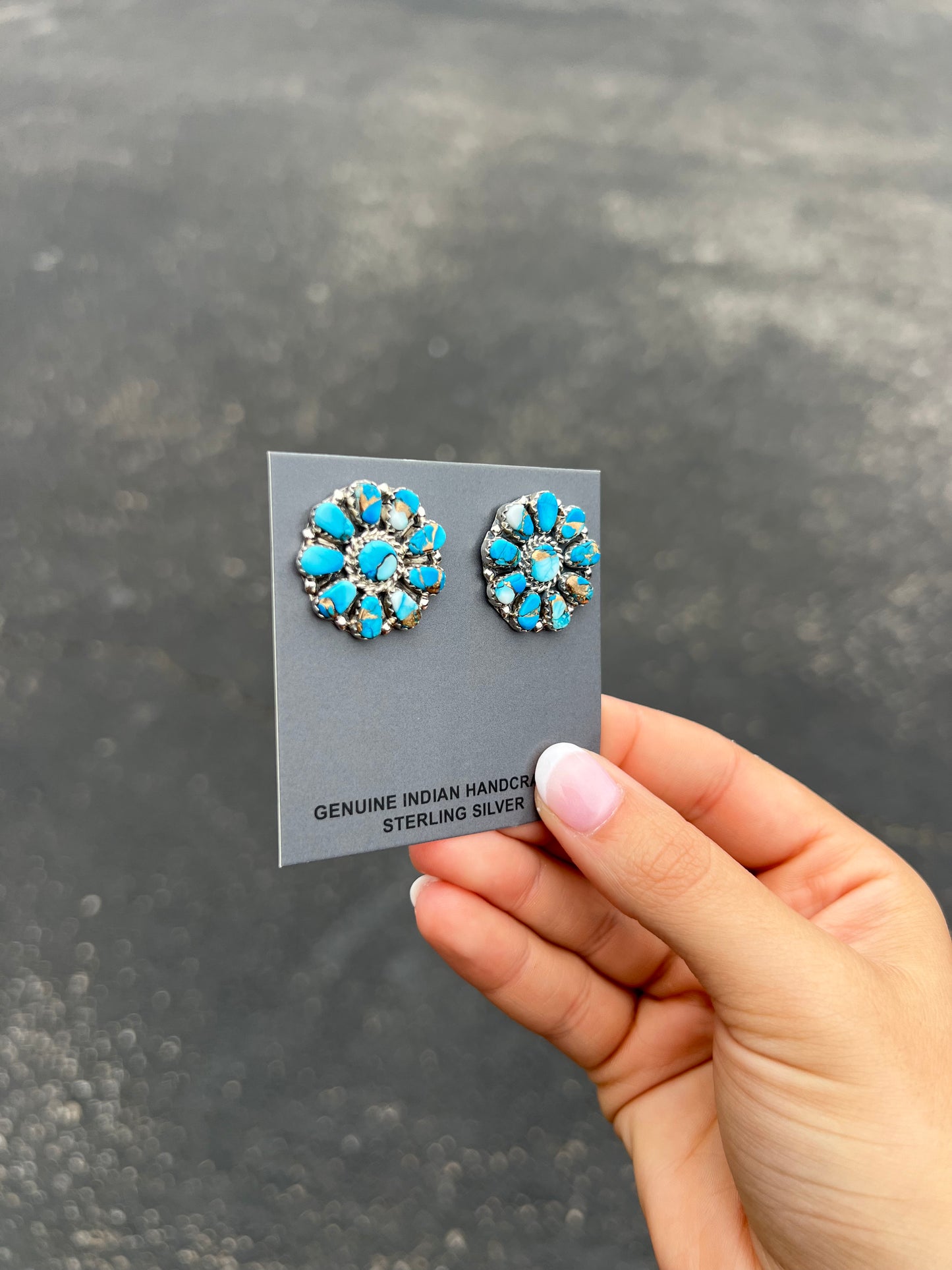 Mint Blue Turquoise Sterling Silver Cluster Earrings