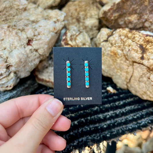 5 Stone Genuine Turquoise Bar Earrings