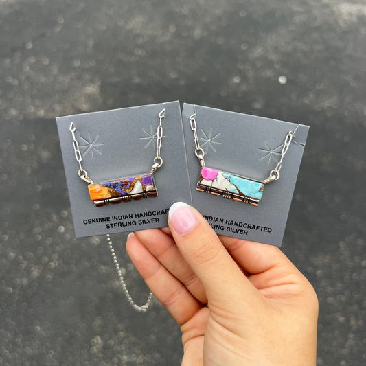 Cotton Candy or Spiny Oyster Sterling Silver Bar Necklace