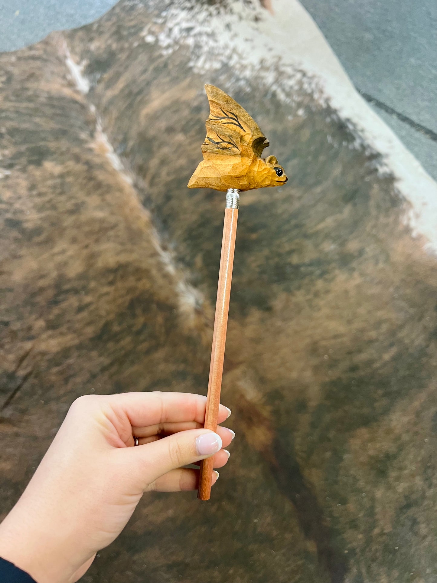 Cave Bat Hand Carved Pencil Topper
