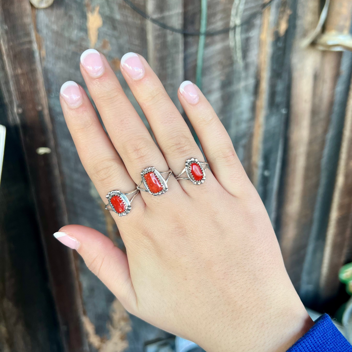 Genuine Coral Sterling Silver Beaded Ring