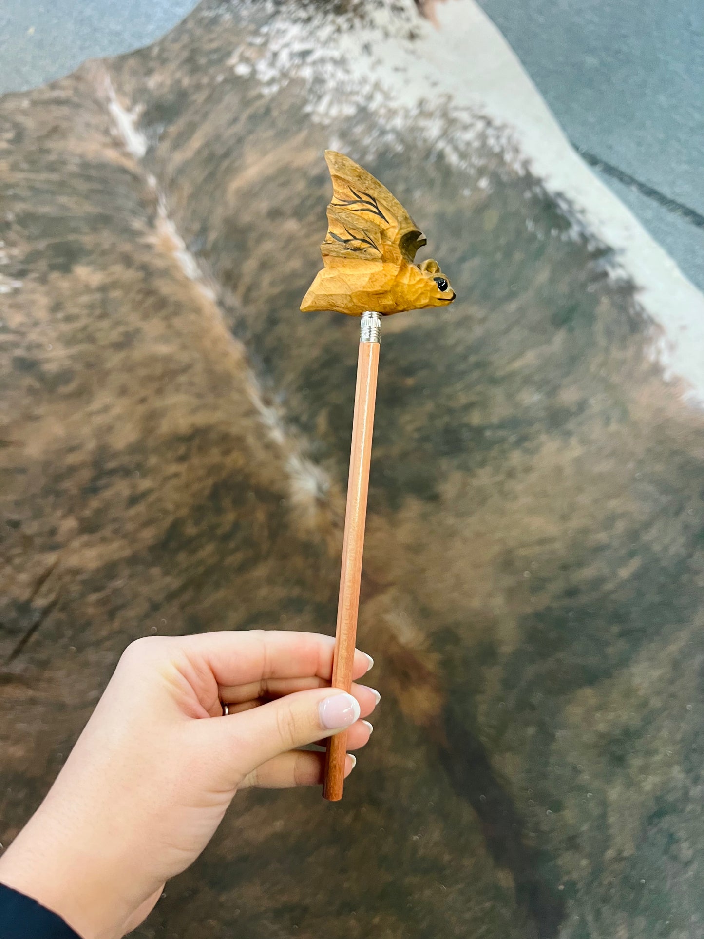 Cave Bat Hand Carved Pencil Topper