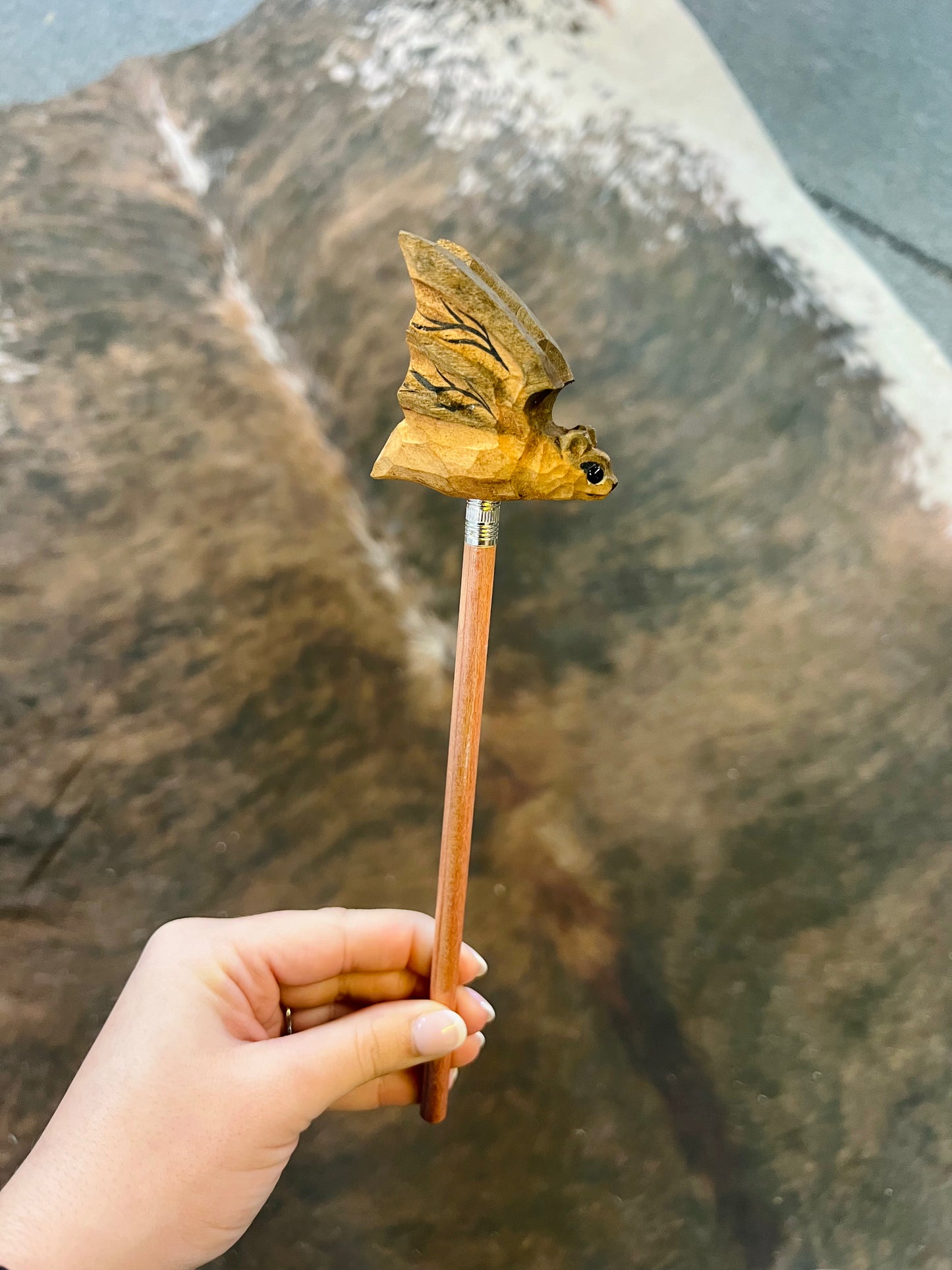 Cave Bat Hand Carved Pencil Topper