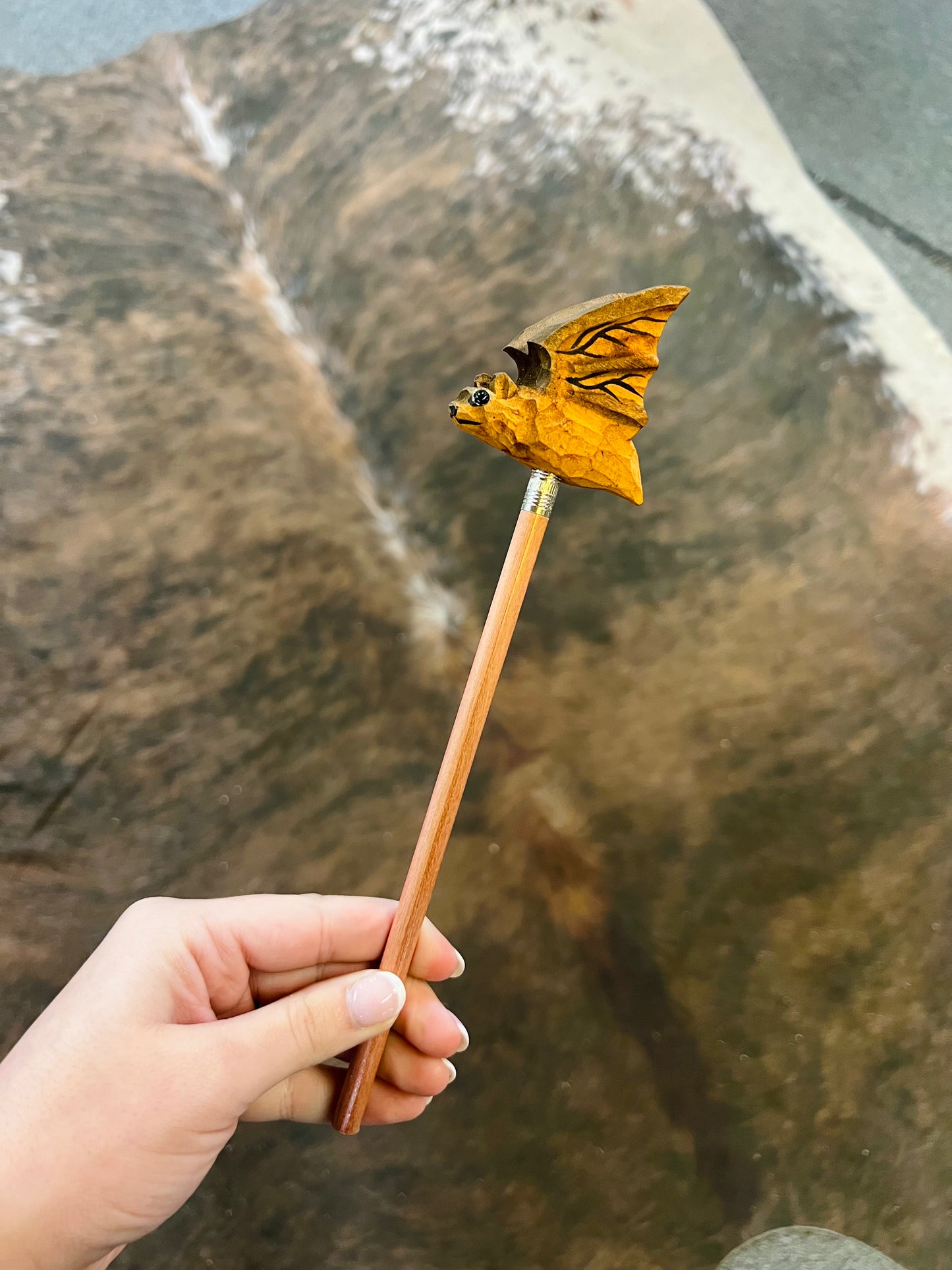 Cave Bat Hand Carved Pencil Topper