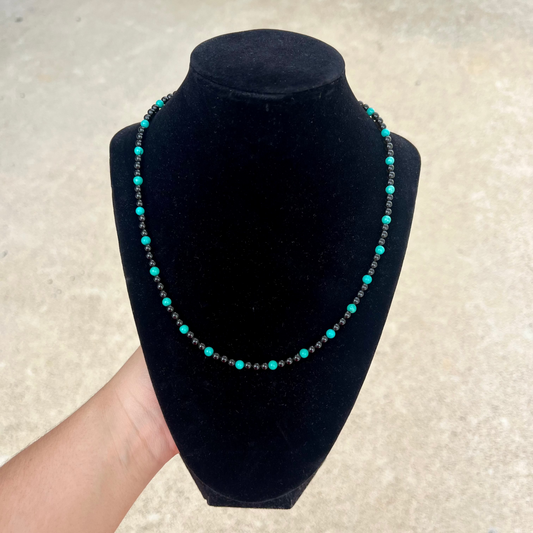 Turquoise and Black Onyx Beaded Necklace