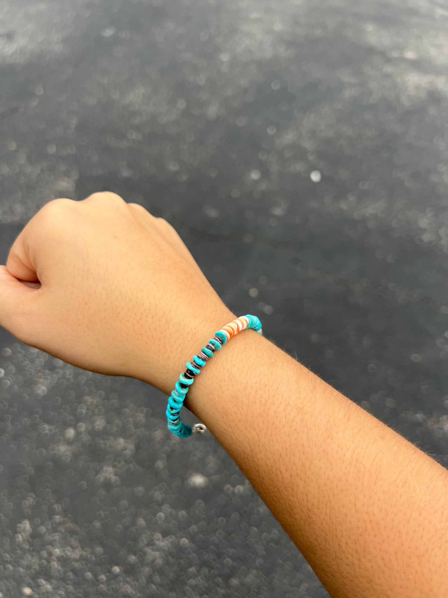 The Tybee Orange Spiny Oyster and Turquoise Bracelet