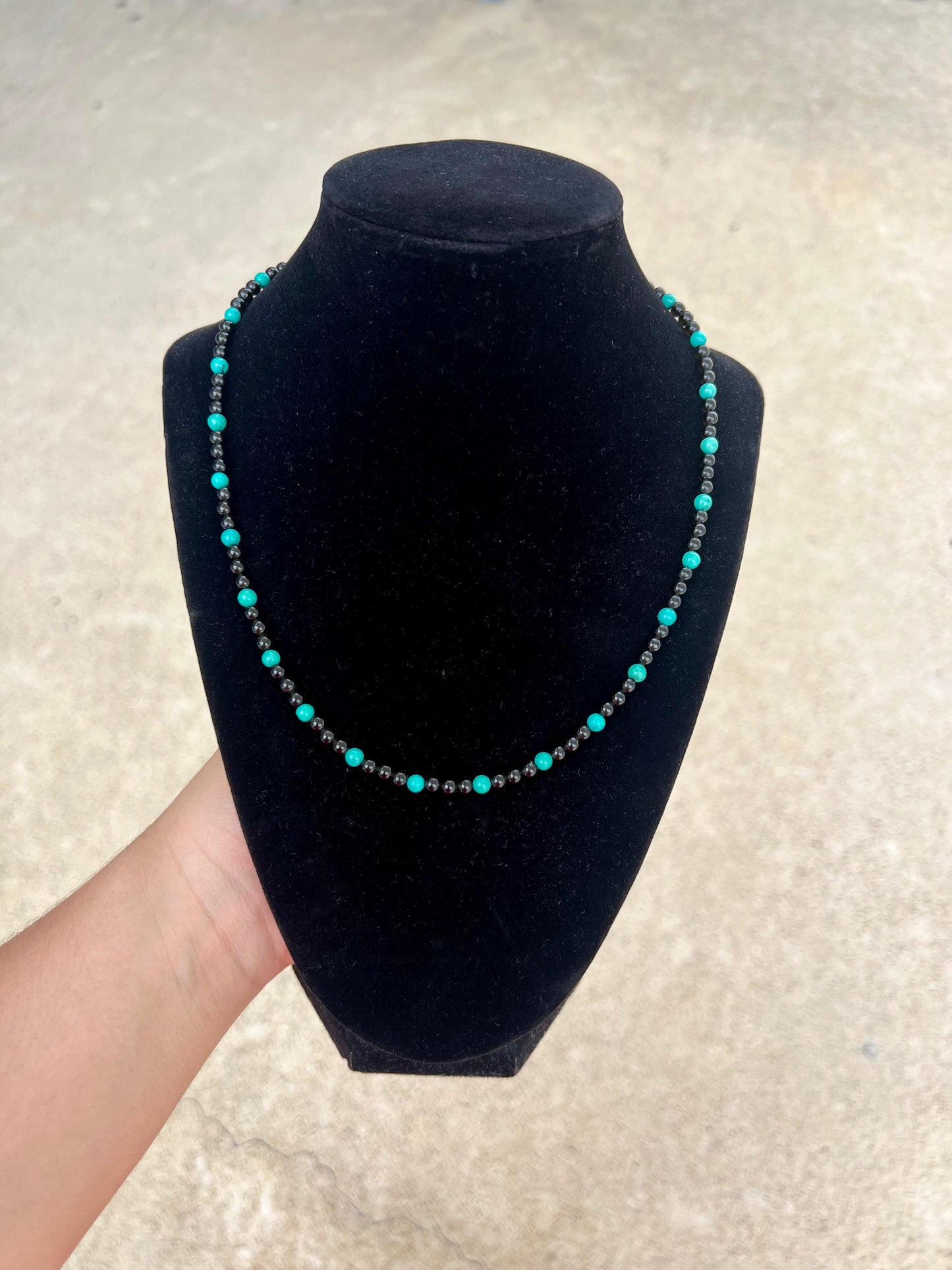 Turquoise and Black Onyx Beaded Necklace