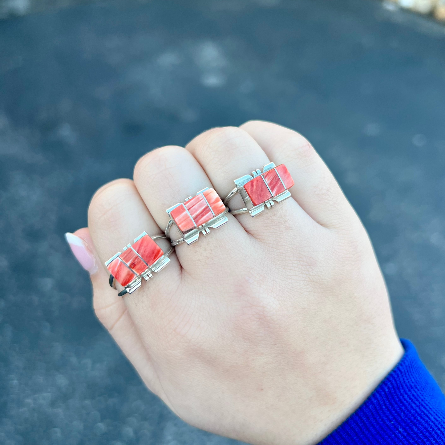 Genuine Spiny Oyster Inlay Bar Ring