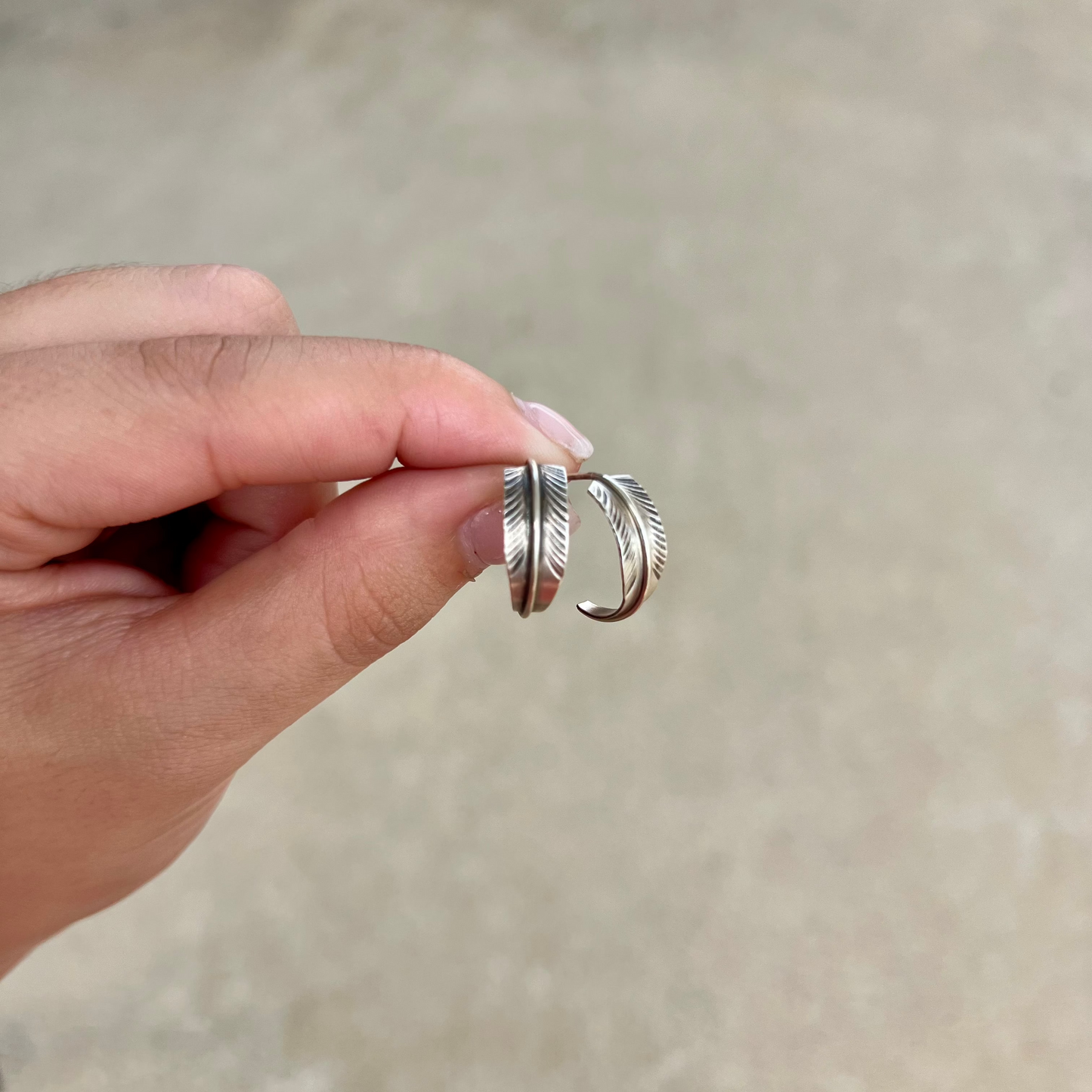 Small Feather Hoop Sterling Silver Earrings
