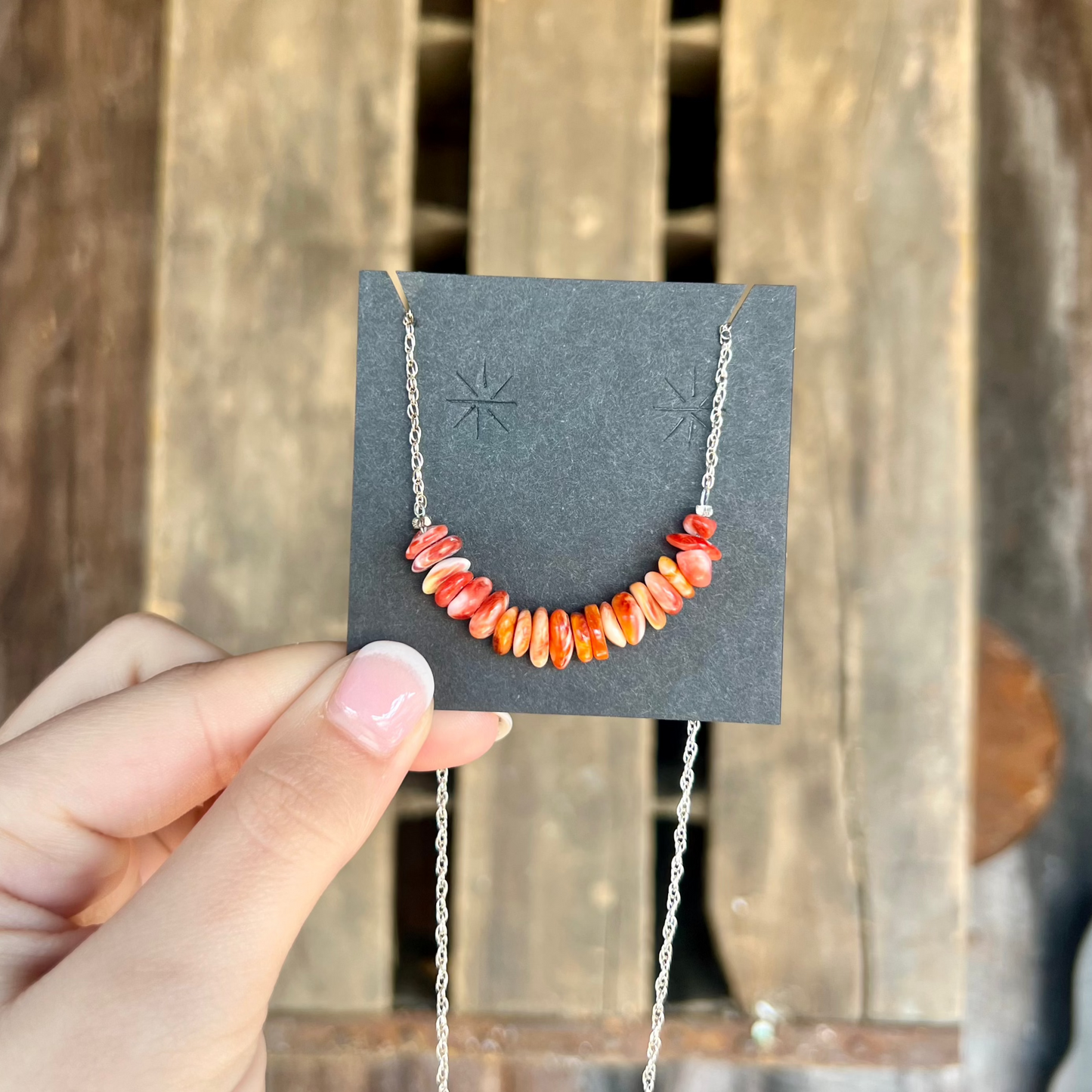 Spiny Oyster Nugget Necklace with Sterling Silver Chain