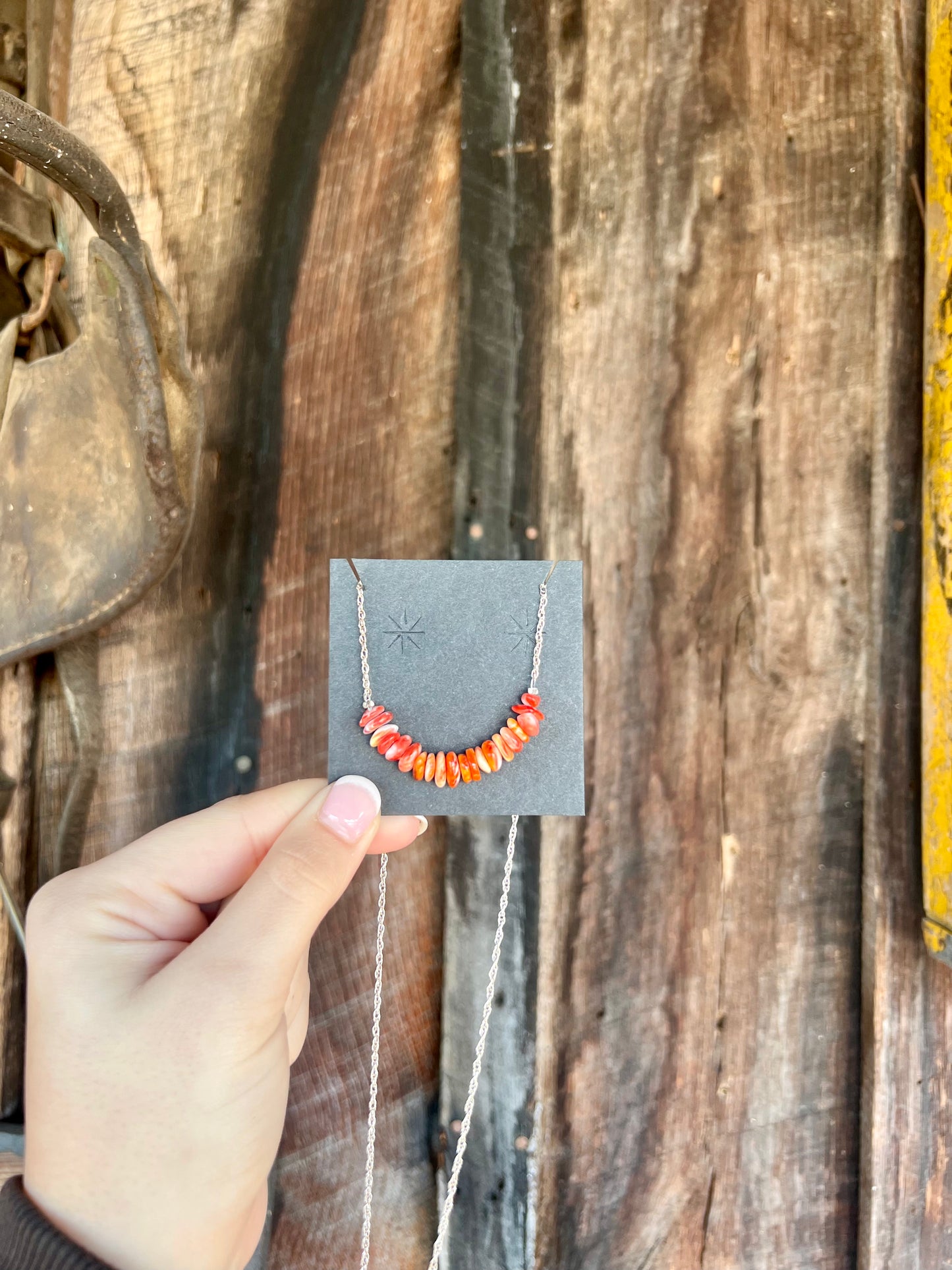 Spiny Oyster Nugget Necklace with Sterling Silver Chain