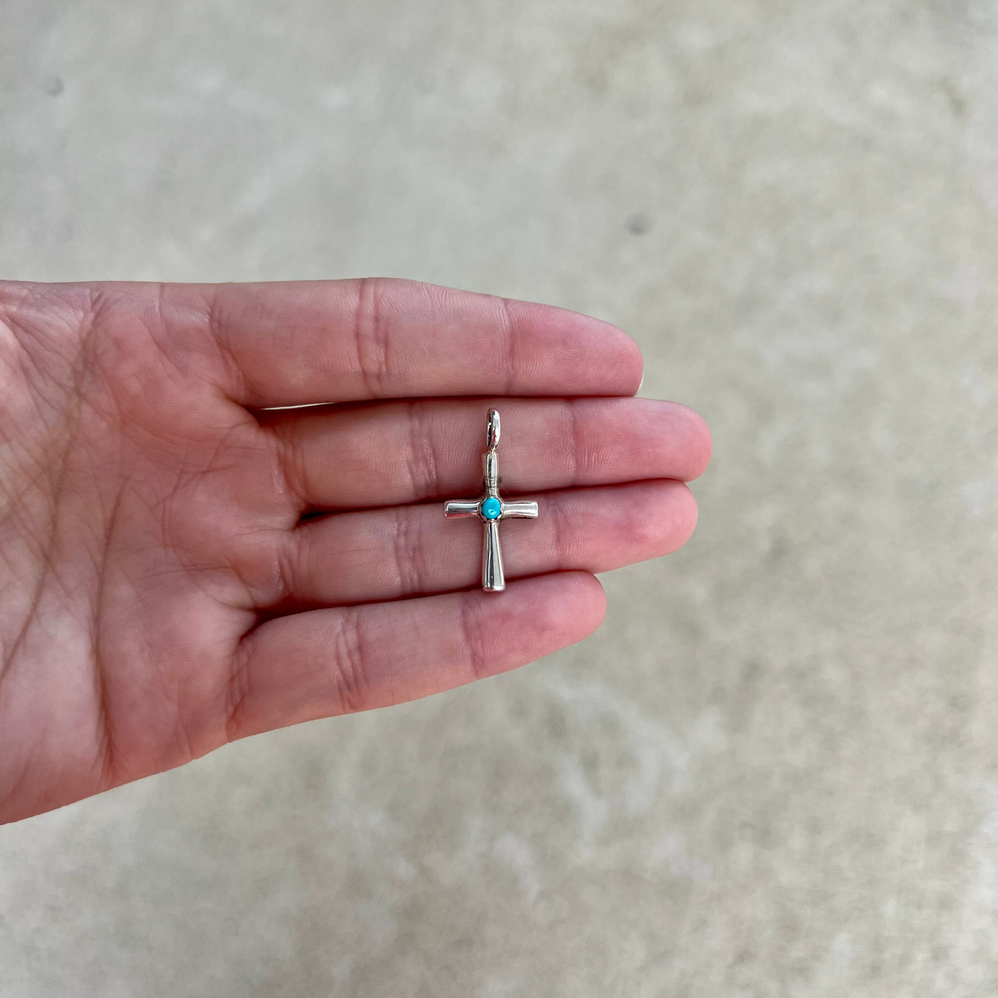 Navajo Genuine Turquoise 3mm Stud Sterling Silver Cross Pendant