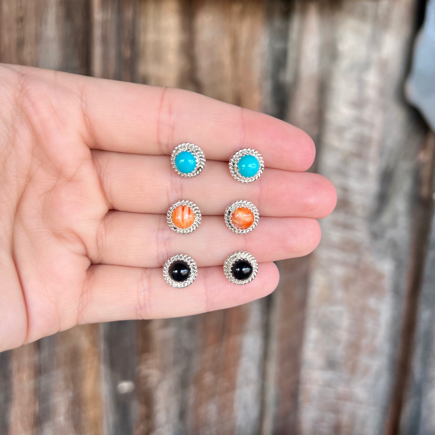 Authentic Round Turquoise,  Black Onyx, Spiny Oyster, Lapis Studs